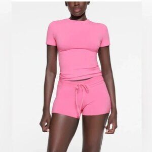 SKIMS Cotton Jersey T-Shirt Limited Edition SUGAR PINK Short Sleeve Tee Sz L